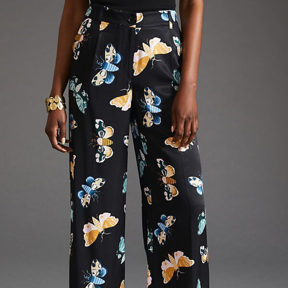 NWT Size 14 Sarah Gordon x Maeve Butterfly/Moth Printed Wide-Leg Pants